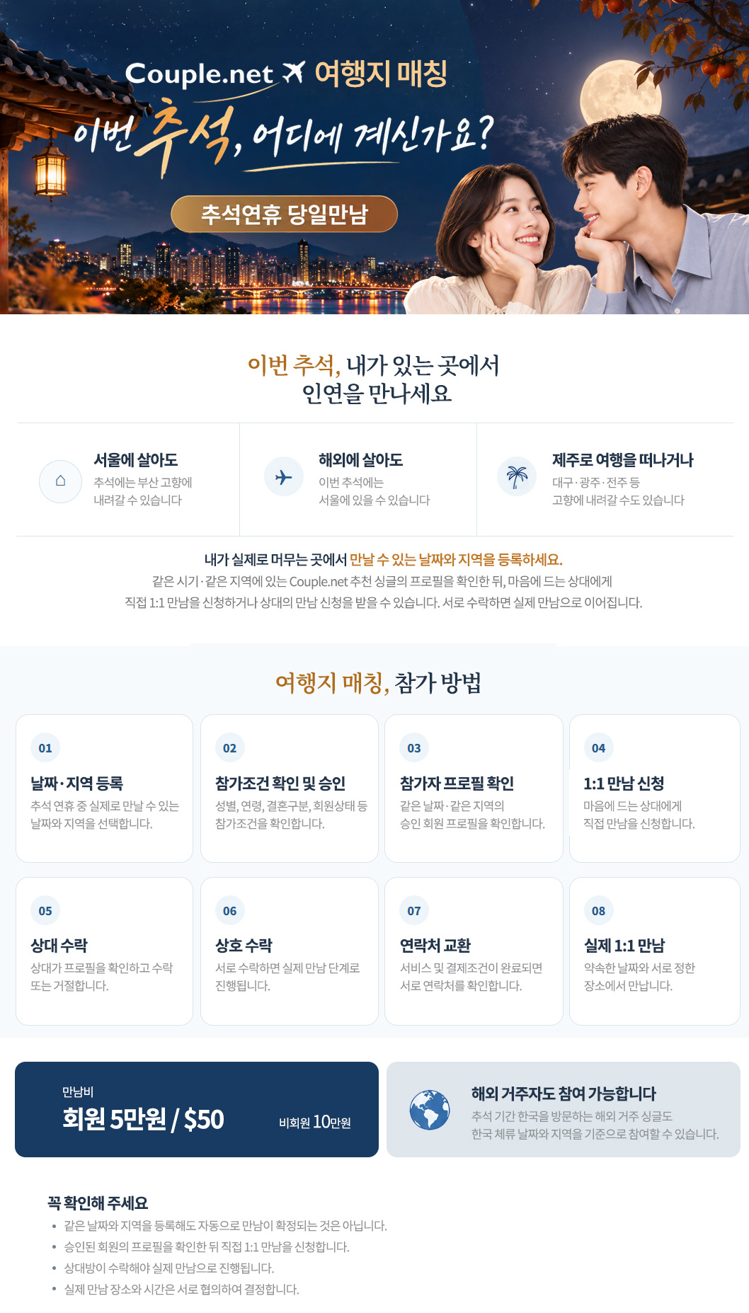 추석연휴, 내가 있는 곳에서 당일만남